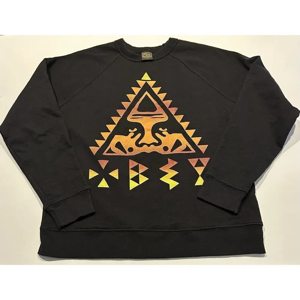 Vintage Obey Sweatshirt Mens Sz Med Black Made In USA The Giat Aztec Shepard 90s - Picture 1 of 8